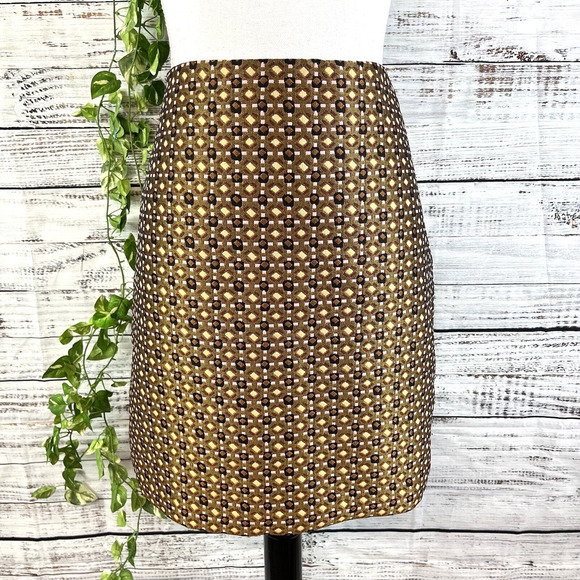 Ann Taylor Loft Skirt sz 6 Gold Pink Navy Textured Above Knee A Line Aztec Boho - Picture 1 of 11